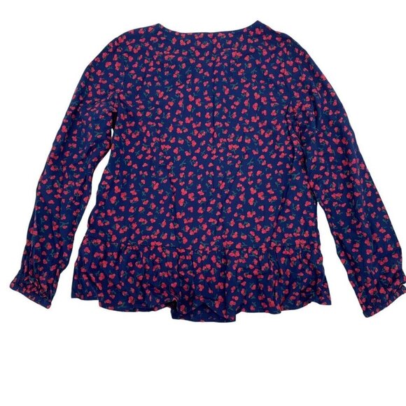 Vineyard Vines Peplum Top Girls XL Blue Hollyberry Print Woven Long Sleeve - Picture 2 of 10